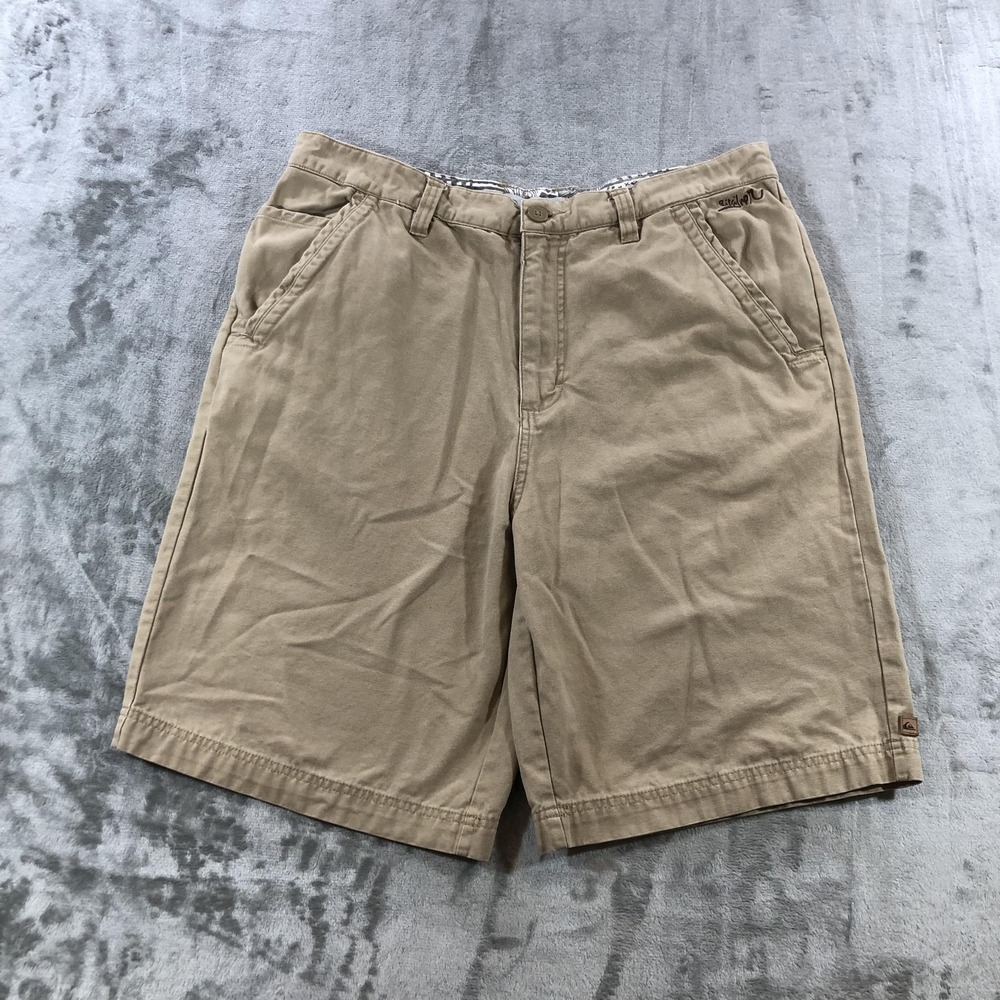 Quiksilver Shorts Mens 36 Beige Chino Flat Front Casual Cotton Golf Walkshorts